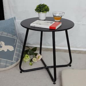 17.7 in Metal Round Outdoor Coffee Table in Black