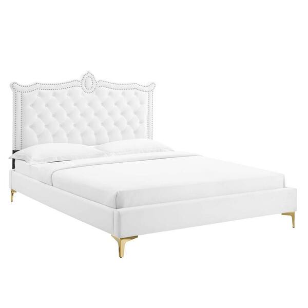 Modway White Wood Frame Clara Performance Velvet Queen Platform Bed MOD ...