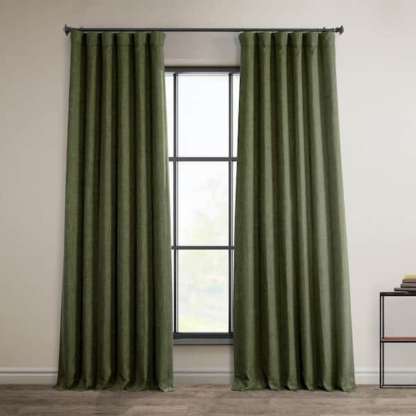 Exclusive Fabrics & Furnishings Khaki Green Faux Linen 84 in. L x 50 in. W Room Darkening Rod Pocket Curtain (1-Panel)