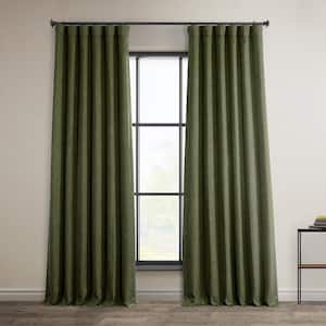 Khaki Green Faux Linen Room Darkening Rod Pocket Curtain - 50 in. W x 96 in. L (1 Panel)