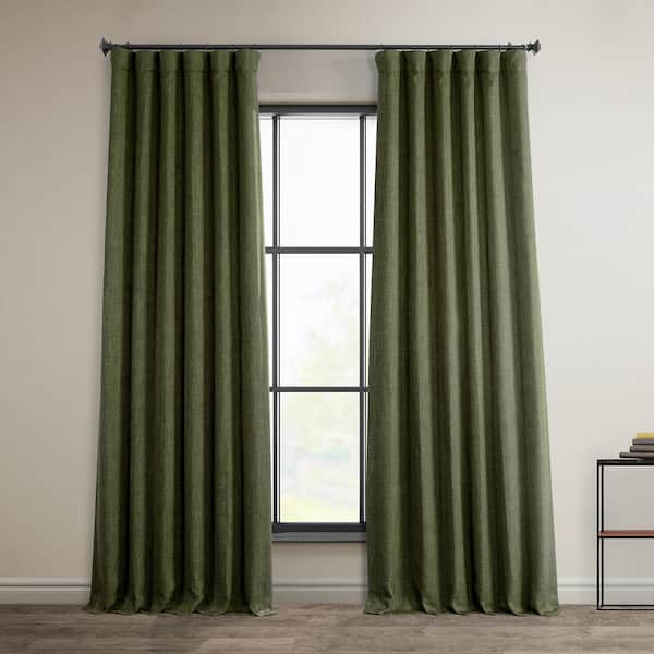 Exclusive Fabrics & Furnishings Khaki Green Faux Linen Room Darkening Rod Pocket Curtain - 50 in. W x 96 in. L (1 Panel)