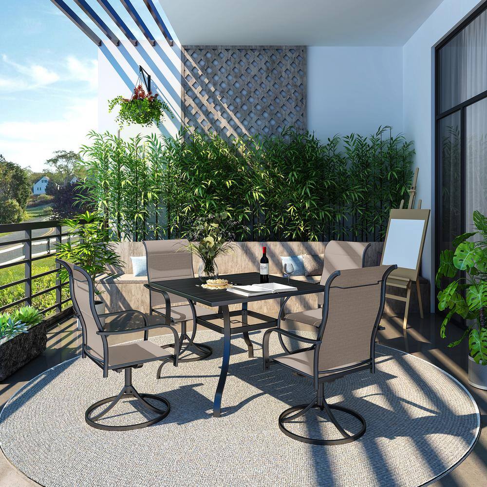 5-Piece Steel Square Dining Table Outdoor Dining Set Swivel Dining Chair