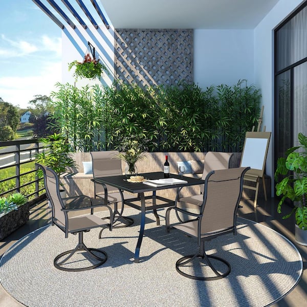 Unbranded 5-Piece Steel Square Dining Table Outdoor Dining Set Swivel Dining Chair