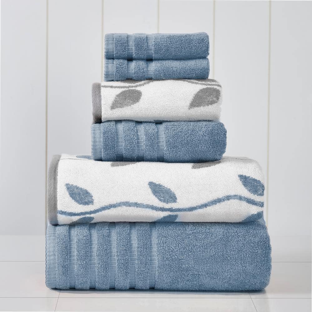 MODERN THREADS 6Piece Organic Vines Blue Yarn Dyed Towel