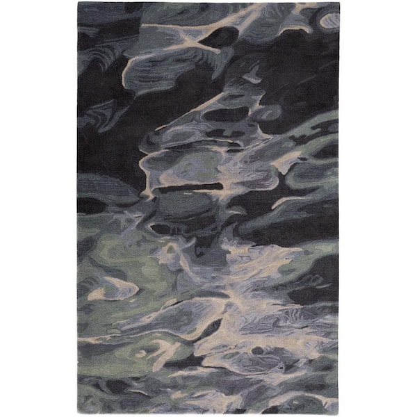 2 ft. x 8 ft. Blue, Black Abstract Area Rug