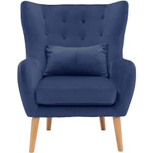 Navy Faux Velvet Wingback Accent Chair