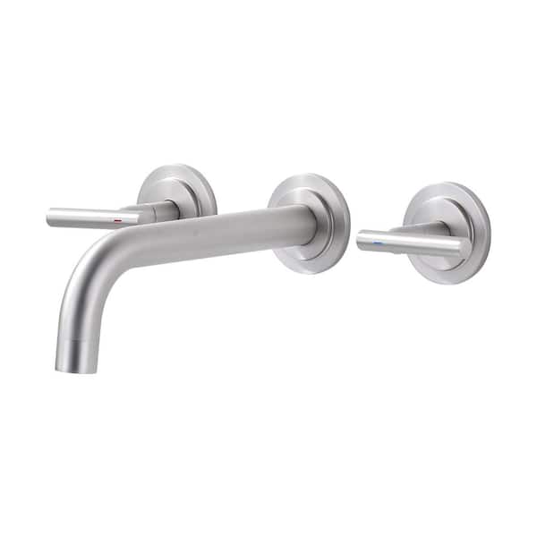 IVIGA Double Handle Wall Mounted Bathroom Faucet in Brushed Nickel