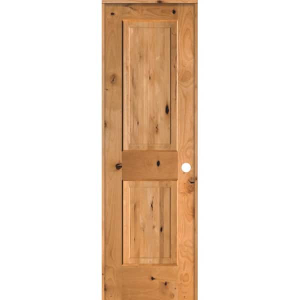 Krosswood Doors 24 in. x 80 in. Rustic Knotty Alder Wood 2 Panel Square Top Left-Hand/Inswing Clear Stain Single Prehung Interior Door