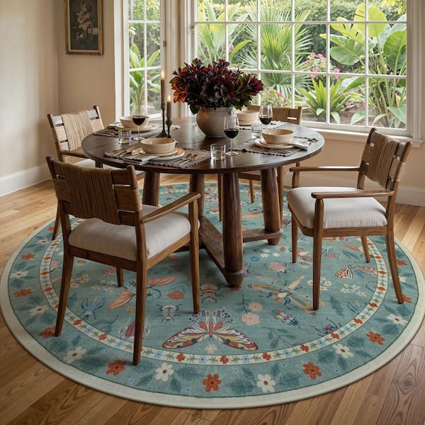 Soft Insect Washable Bean Green 6 ft. Round Area Rug