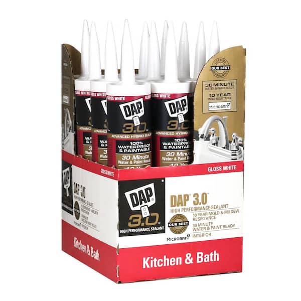 DAP 3.0 9 oz. White Kitchen and Bath High Performance Silicone Caulk (12-Pack)