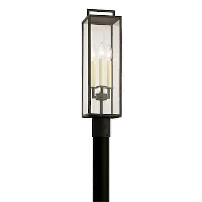 Beckham 3-Light Forged Iron 23.75 in. H Outdoor Post Light with Clear Glass