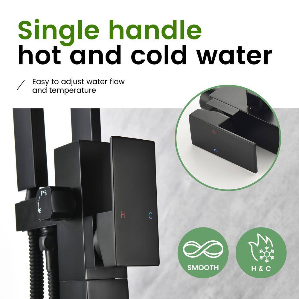 Matte Black Brass Floor-Mounted Freestanding Tub Filler