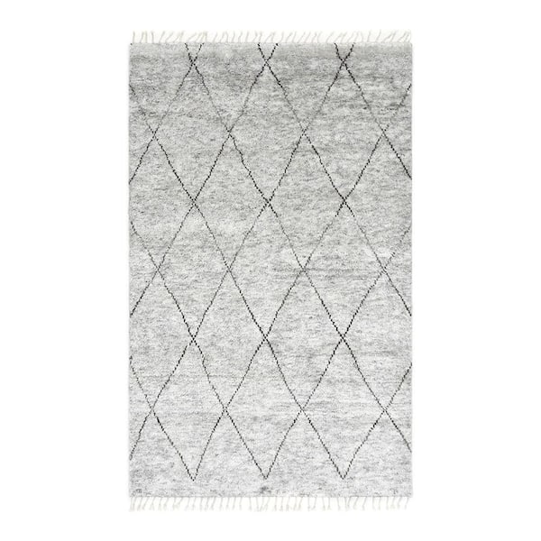 Solo Rugs Shaggy Moroccan Bohemian Shaggy Moroccan Silver 5 ft. x 8 ft. Hand-Knotted Area Rug