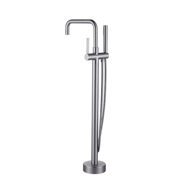 Single-Handle Freestanding Tub Faucet Floor Mount Bathtub Filler with Hand Shower in. Brushed Nickel