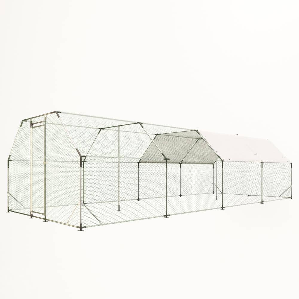 9.94 ft. x 25.68 ft. Galvanized Large Metal Walk in Chicken Coop Cage Farm 
