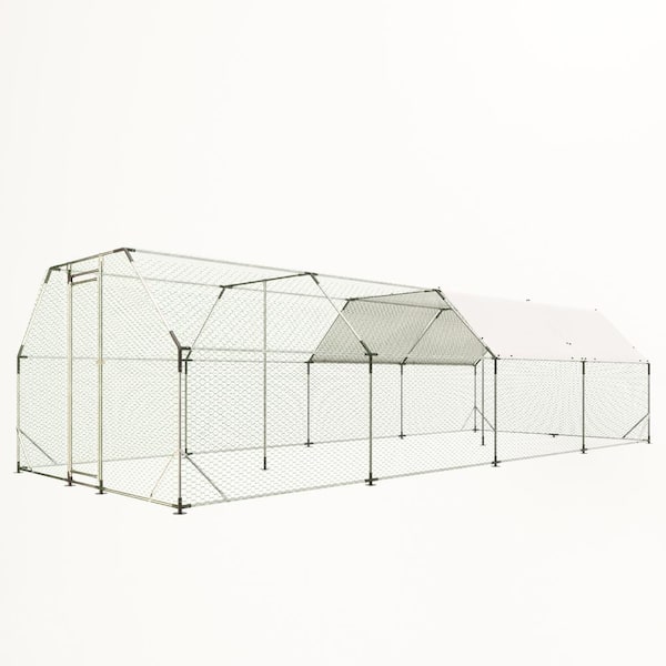 Unbranded 9.94 ft. x 25.68 ft. Galvanized Large Metal Walk in Chicken Coop Cage Farm Poultry Run Hutch Hen House