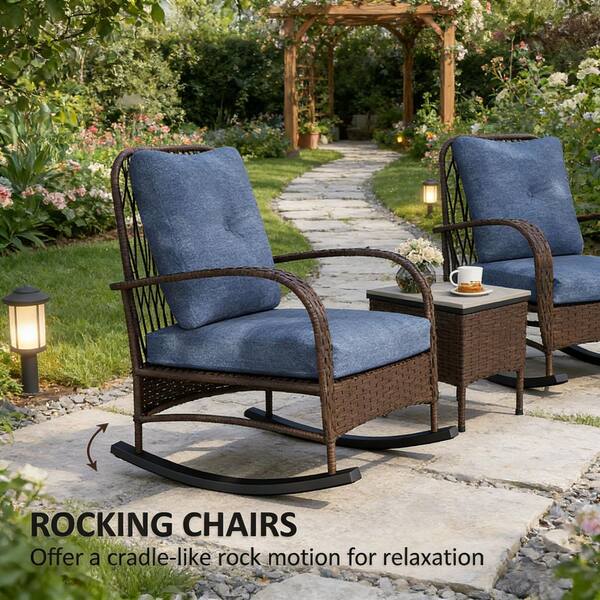 テーブル Brown 3-Piece Wicker Outdoor Bistro Set Patio Furniture Set with