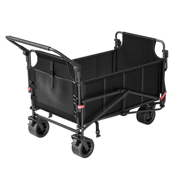 10.36 cu. ft. Steel Folding Garden Cart 650 lbs. Load 2-in-1 Wagon Cart with All-Terrain Wheels and Side Pocket, Black