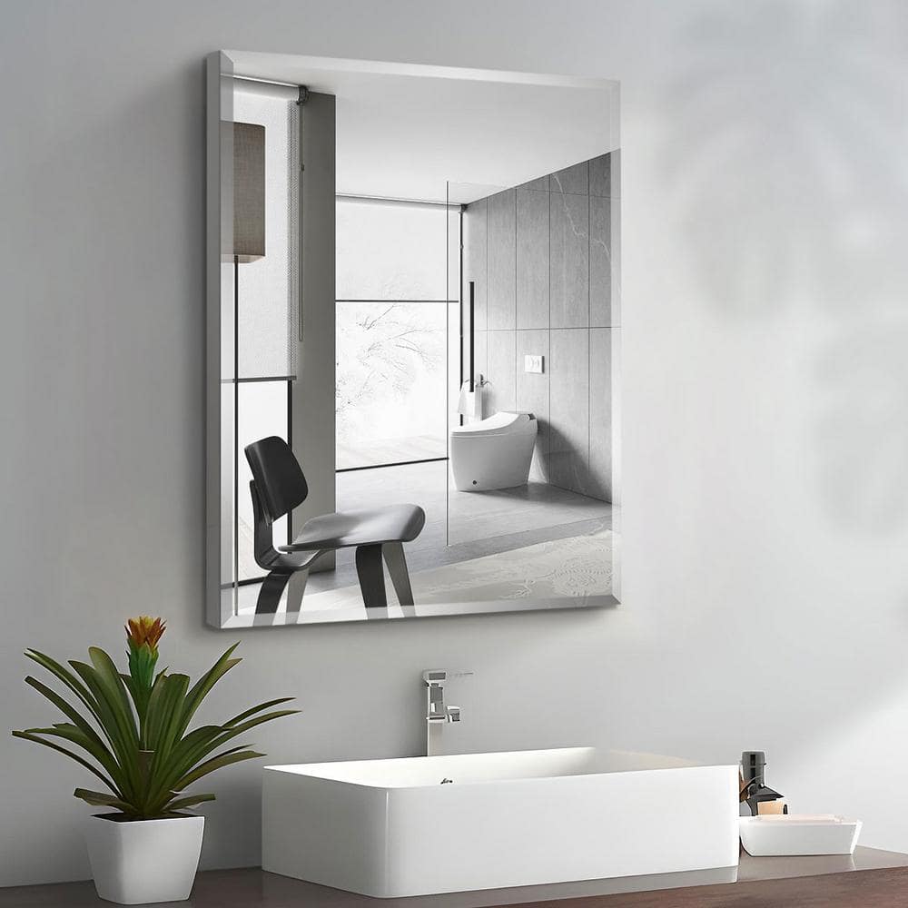 Modern 24 in. W x 30 in. H Silver Rectangular Aluminum Frameless Wall Mount or Recessed Medicine Cabinet with Mirror