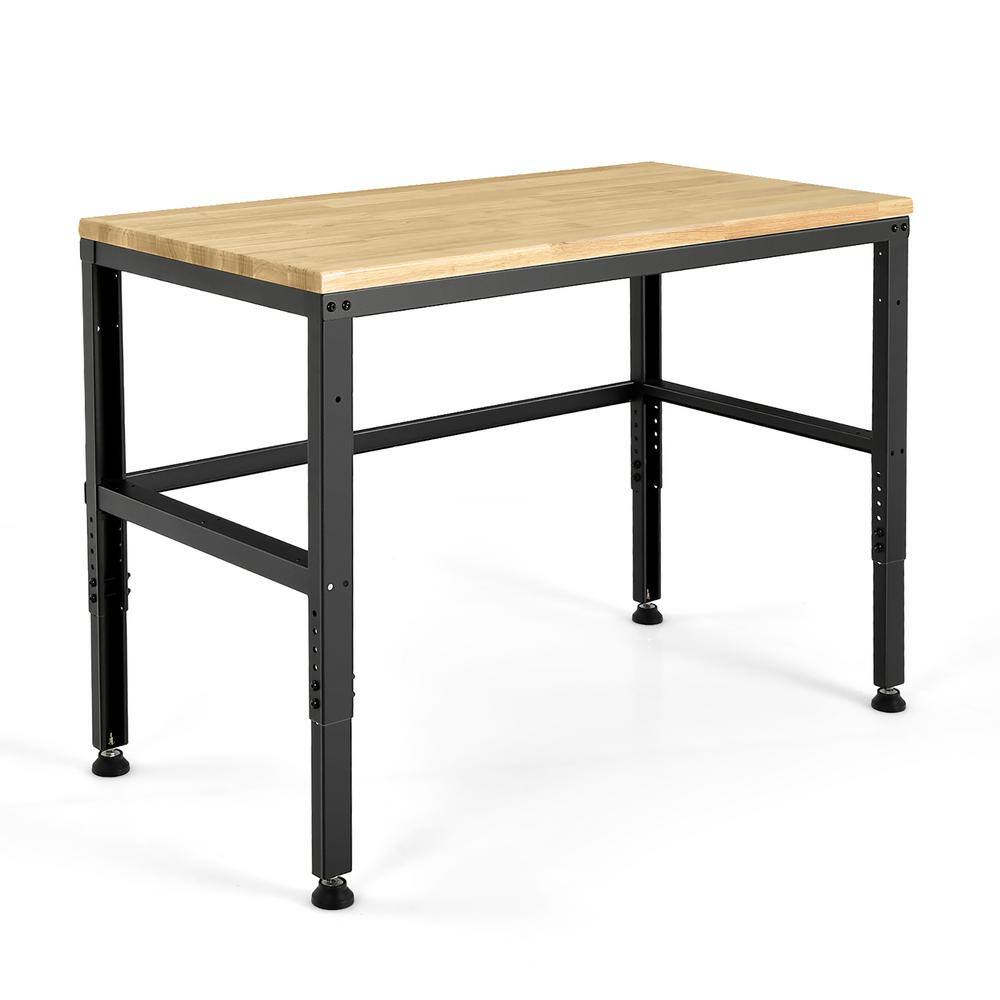 Costway 48 in. Adjustable Workbench Solid Oak Wood Top 2000 lbs. Heavy-Duty Worktable