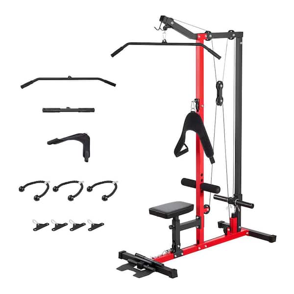 LAT Pull Down Machine, 3-in-1 Row Cable Machine, Black Cable Machines Home Gym with 3-Level Adjustable Seat for Back