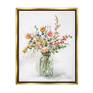 Country Meadow Roses Bouquet Watercolor Still Life by Carol Robinson Floater Frame Nature Wall Art Print 31 in. x 25 in.