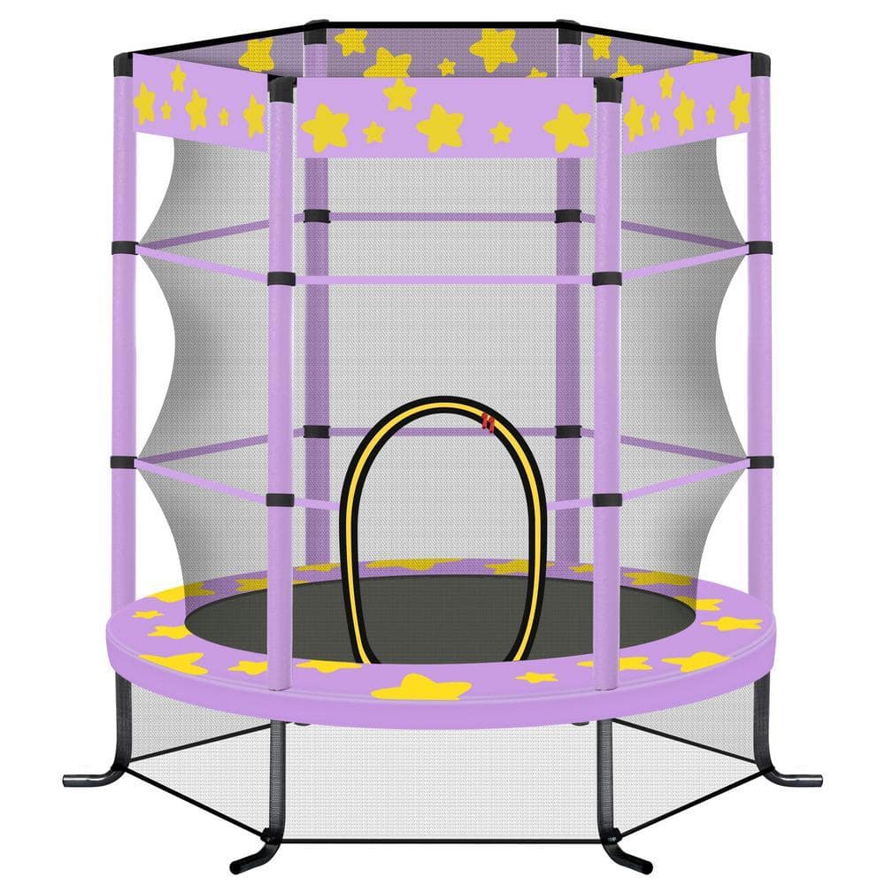 Purple 55 in. Kids Trampoline with Safety Enclosure Net, 4.5 ft. Outdoor Indoor Trampoline for Kids