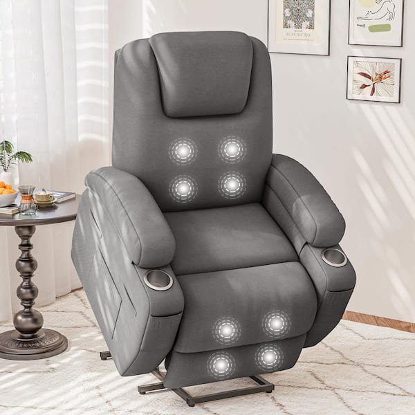 Power Lift Recliner Chair with Massage for Elderly Ergonomic, Lounge Chair Classic Single Sofa with 2 Cup Holders，Grey