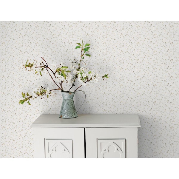 Miniatures 2-Beige/Cream Mini Floral Vine Design Matte Finish Non-Pasted Vinyl Non-Woven Wallpaper Sample