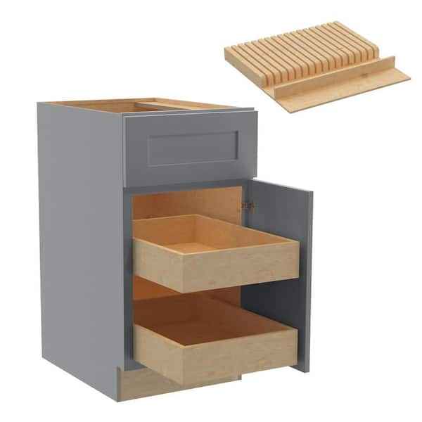 Home Decorators Collection Newport 18 in. W x 24 in. D x 34.5 in. H Assembled Plywood Base Kitchen Cabinet in Pearl Gray with 2ROT Knife Block RH