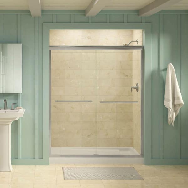 KOHLER Gradient 59-5/8 in. x 70-1/16 in. Semi-Frameless Sliding Shower Door in Matte Nickel with Crystal Clear Glass