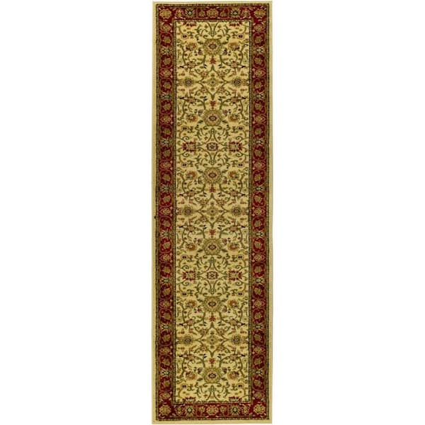 Lyndhurst Ivory/Red 2 ft. x 16 ft. Border Floral Antique Runner Rug
