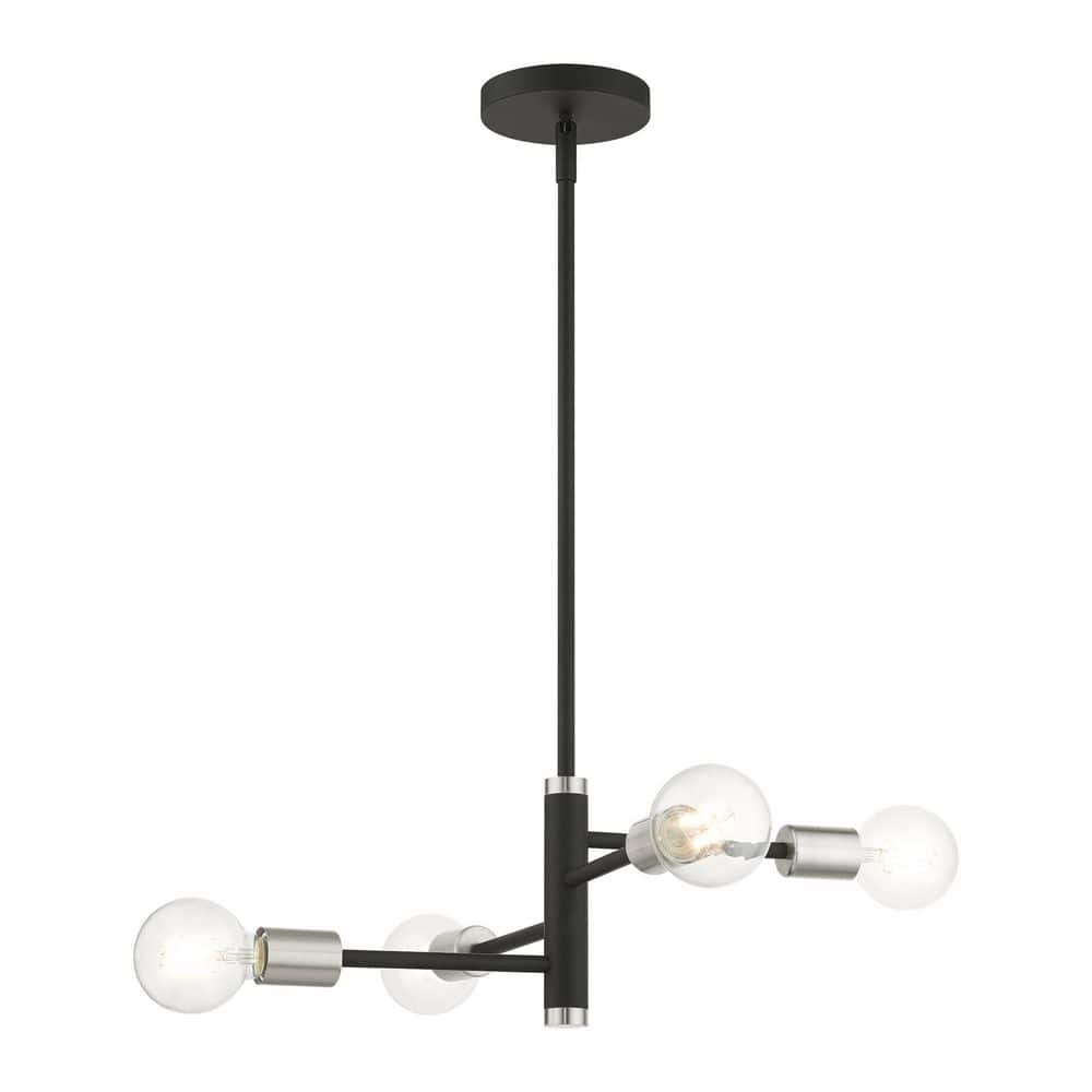 Bannister 4-Light Asymmetrical Chandelier in Black with Brushed Nickel Accents