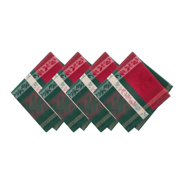 Threadmade Home Merry and Festive Jacquard Napkins, Set of 4, Multicolor - 17"W x 17"L
