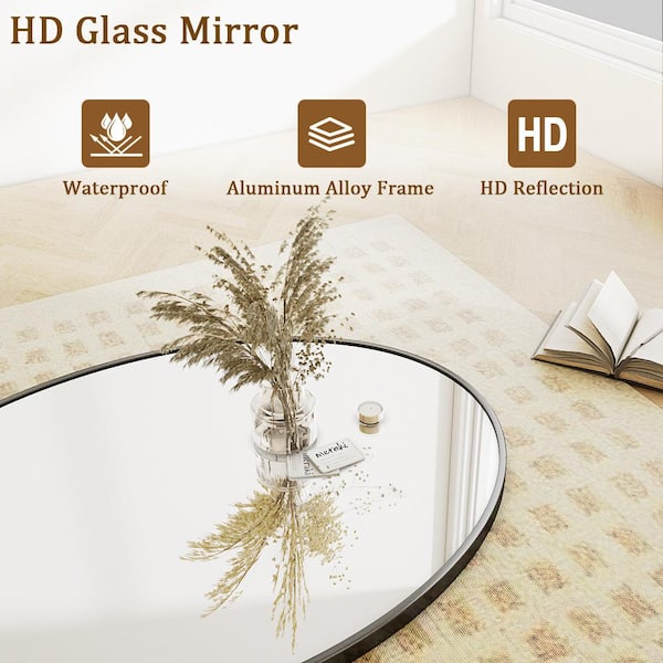 XRAMFY - 24 in. x 36 in. Oval Black Classic Aluminum Alloy Framed Wall Mirror