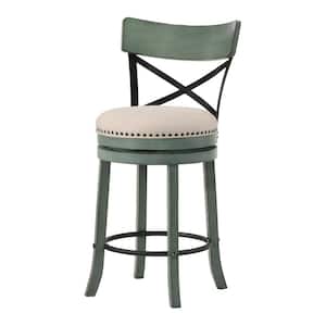 Eldare 39.75 in. Antique Green and Black Low Back Wood Counter Height Bar Stool (Set of 2)