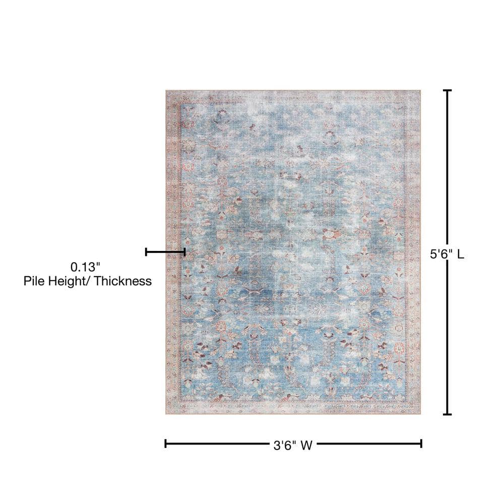 Wynter Blue Synthetic Stain-Resistant Rectangular Area Rug