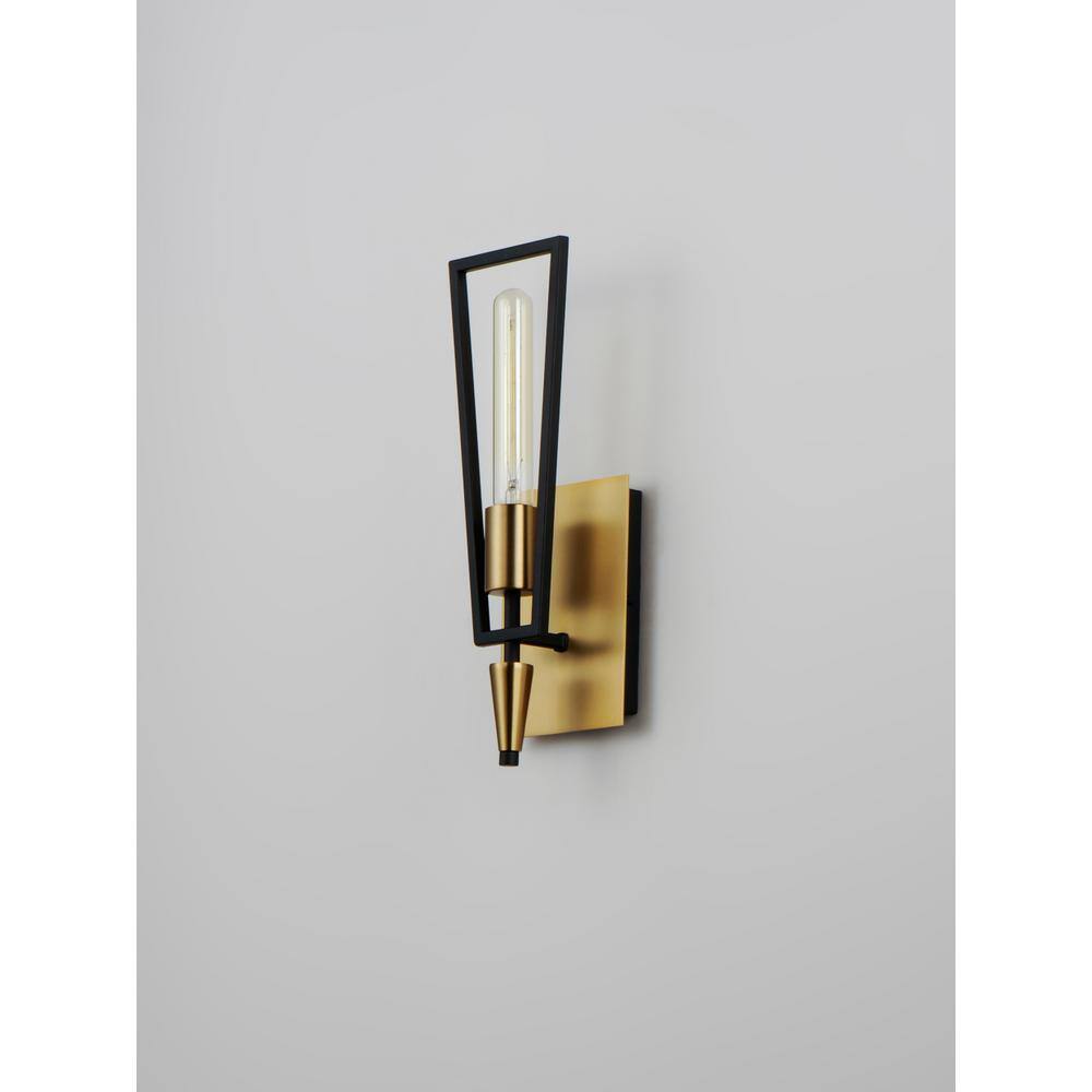 Geometric Wings Black and Satin Brass Dimmable Wall Sconce