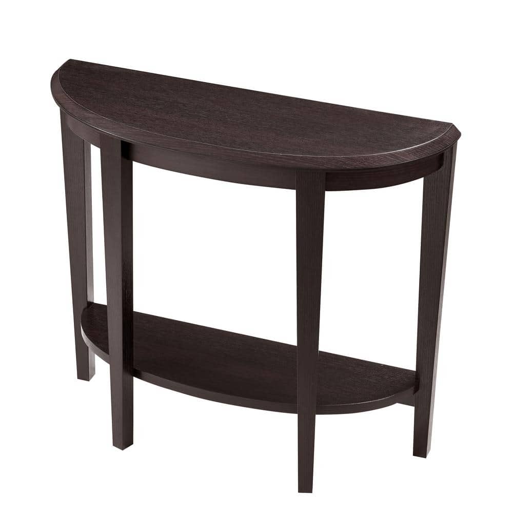 Espresso Brown Wood Semi-Circle Hallway Table with Storage Shelf