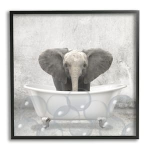 "Baby Elephant Bath Time Cute Animal Design" by Kim Allen Framed Print Animal Texturized Art 24 in. x 24 in.