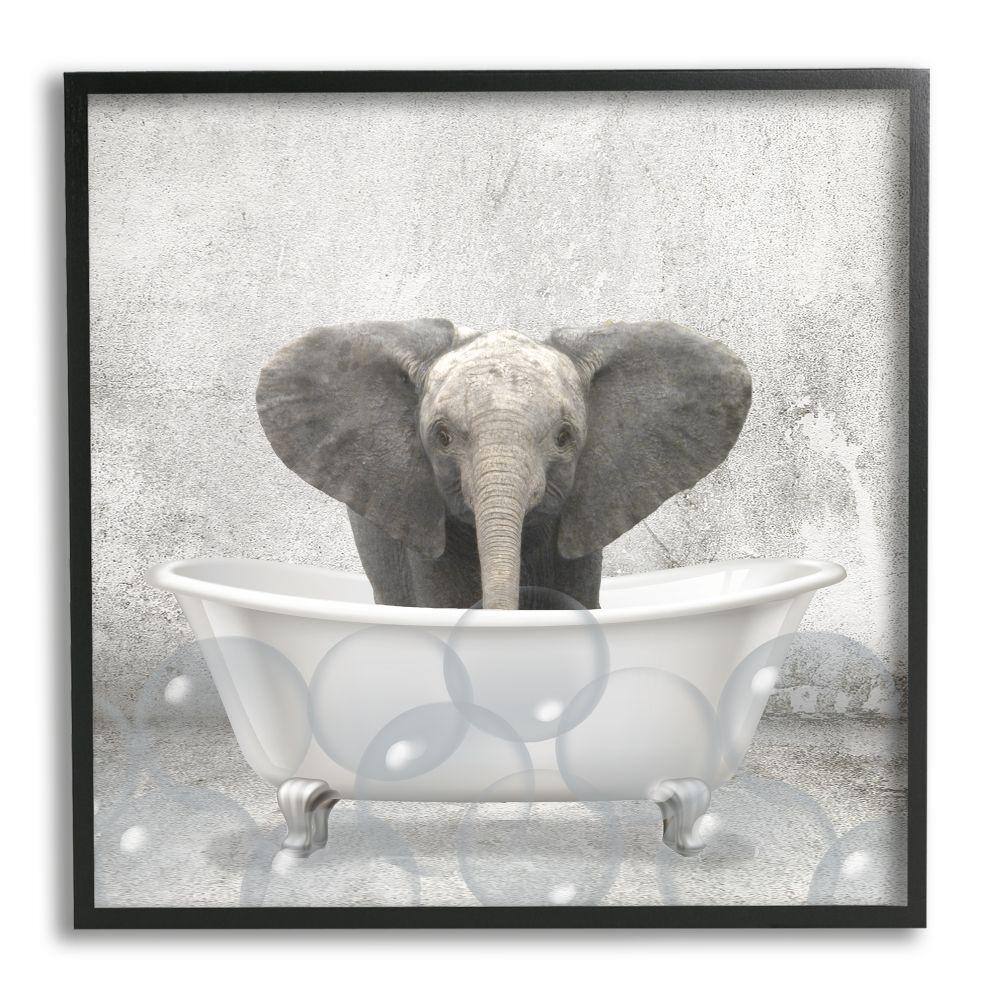 Baby Elephant Bath Time Cute Animal Design by Kim Allen Framed Print Animal Texturized Art 24 in. x 24 in. price history on PriceWatchPro