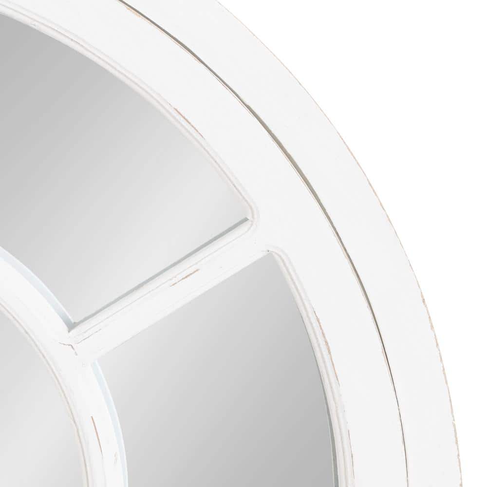 Rustic White Wood Windowpane Arch Vanity Mirror
