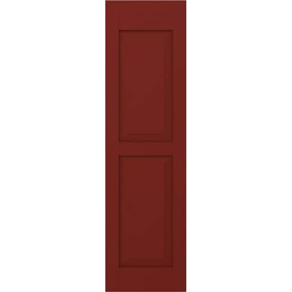 Ekena Millwork 18 in. W x 63 in. H Americraft 2-Equal Raised Panel Exterior Real Wood Shutters Pair in Pepper Red