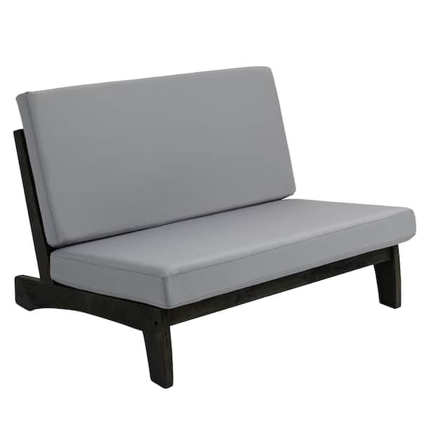 Uixe Acacia Black Wood Removable Cushions Wood Outdoor Club Chair with Gray Cushions (Set of 1)