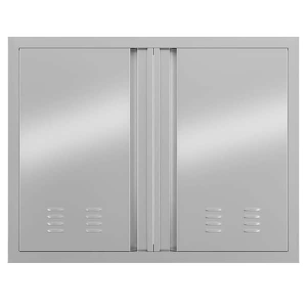 Outdoor Kitchen Doors 21 in. H x 42 in. W, Stainless Steel BBQ Double Access Door, Recessed Handle for Outdoor Kitchen