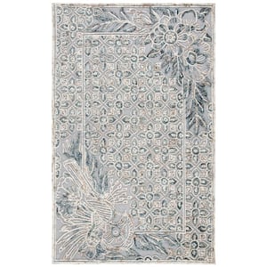 Trace Gray/Beige Doormat 3 ft. x 5 ft. Floral Area Rug