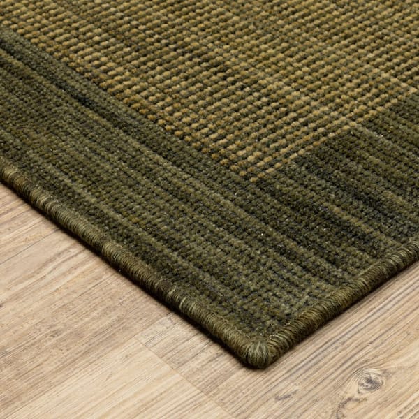 Wells 2 ft. x 10 ft. Olive/Green Border Area Rug