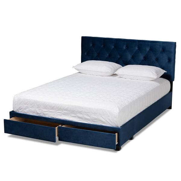 Baxton Studio Caronia Navy Blue King, Navy Bed Frame With Storage
