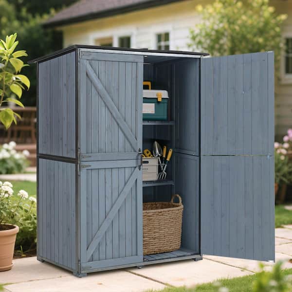 55.1 in. W x 29.1 in. D x 68.9 in. H Blue Gray Wood Outdoor Storage Cabinet, Garden Tool Shed