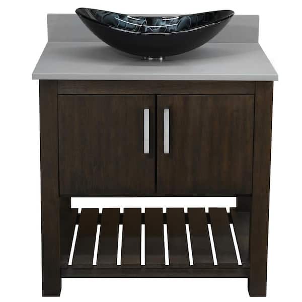 Novatto Ocean Breeze 31 in. W x 22 in. D x 31 in. H 1 Black/Silver Sink CH Bath Vanity in Cafe Mocha with Smoke Grey Quartz Top